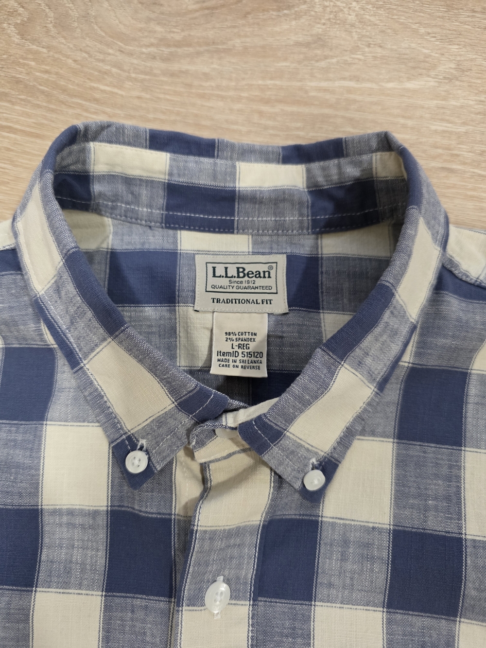 L.L. Bean Blue and White Check Short-Sleeve Button-Down